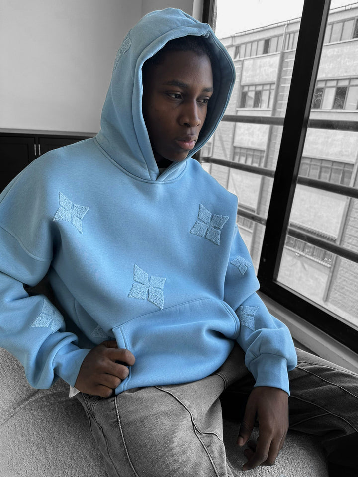 Oversize Szczegółowy Hoodie - Wyblakły Dżins