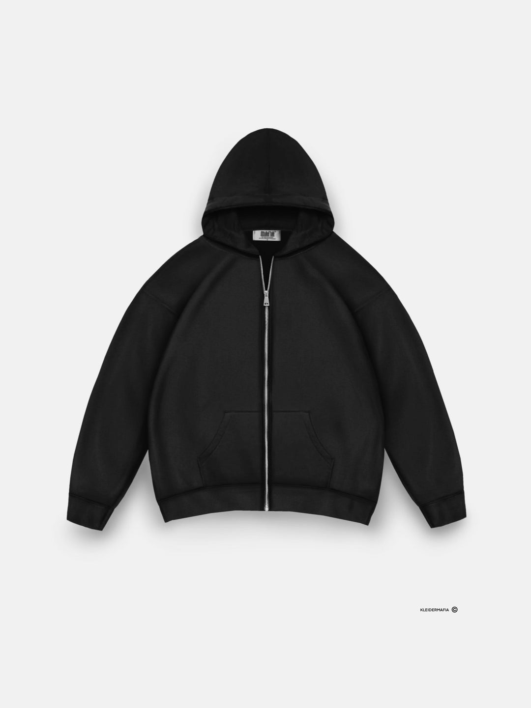 Oversize Podstawowa Bluza z Kapturem na Zamek - Czarna
