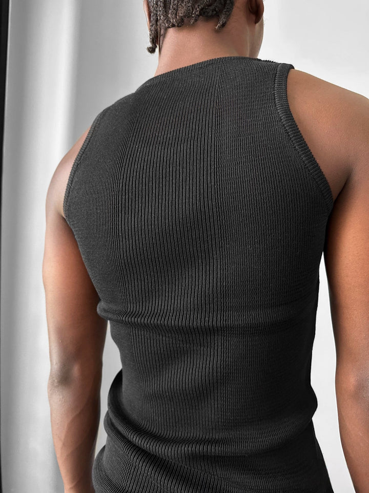 Slim Fit Knit Tanktop - Czarny