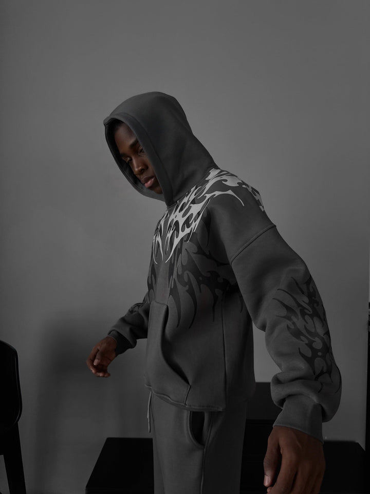 Oversize Tribal Hoodie - Antracyt