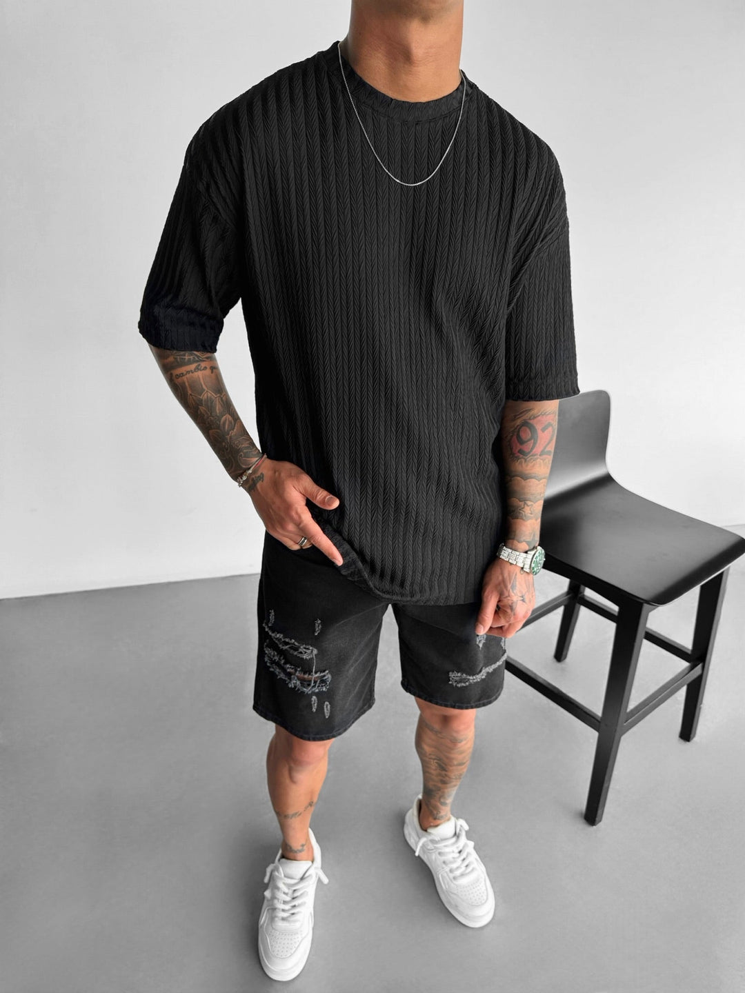 Oversize Structured T-Shirt - Czarny