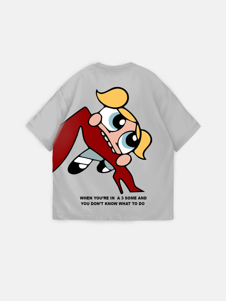 T-shirt Komiksowy Oversize - Szary
