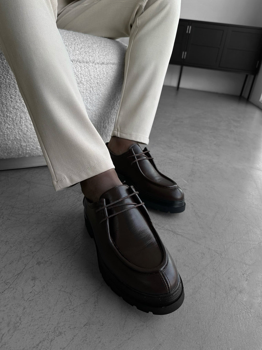 Skórzane Buty Sznurowane - Brązowe