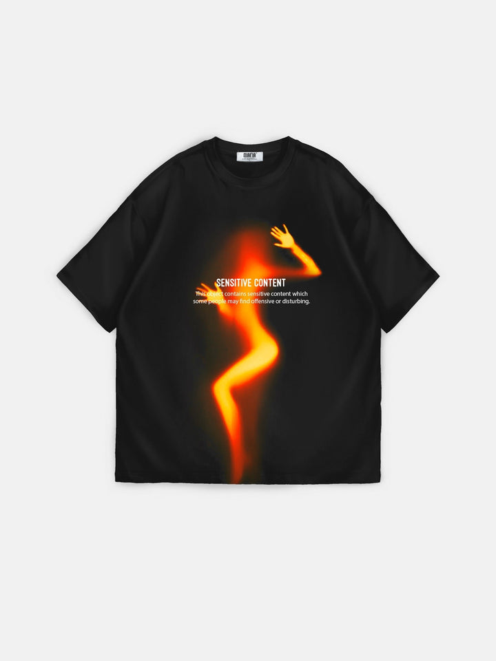 T-shirt Oversize z Wrażliwą Treścią - Czarny