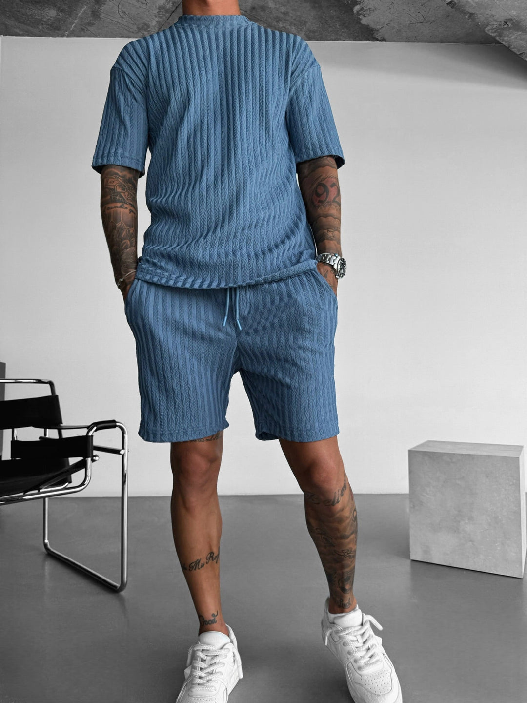 T-shirt Oversize Strukturalny - Koronowy Niebieski