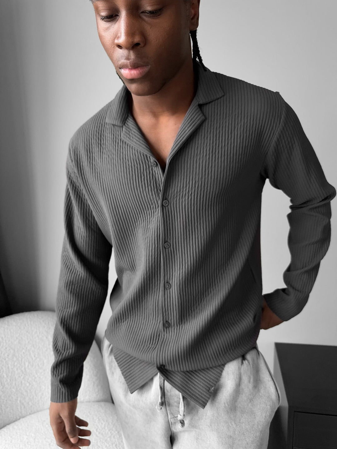 Oversize Ribbed Long Arm Shirt - Antracyt