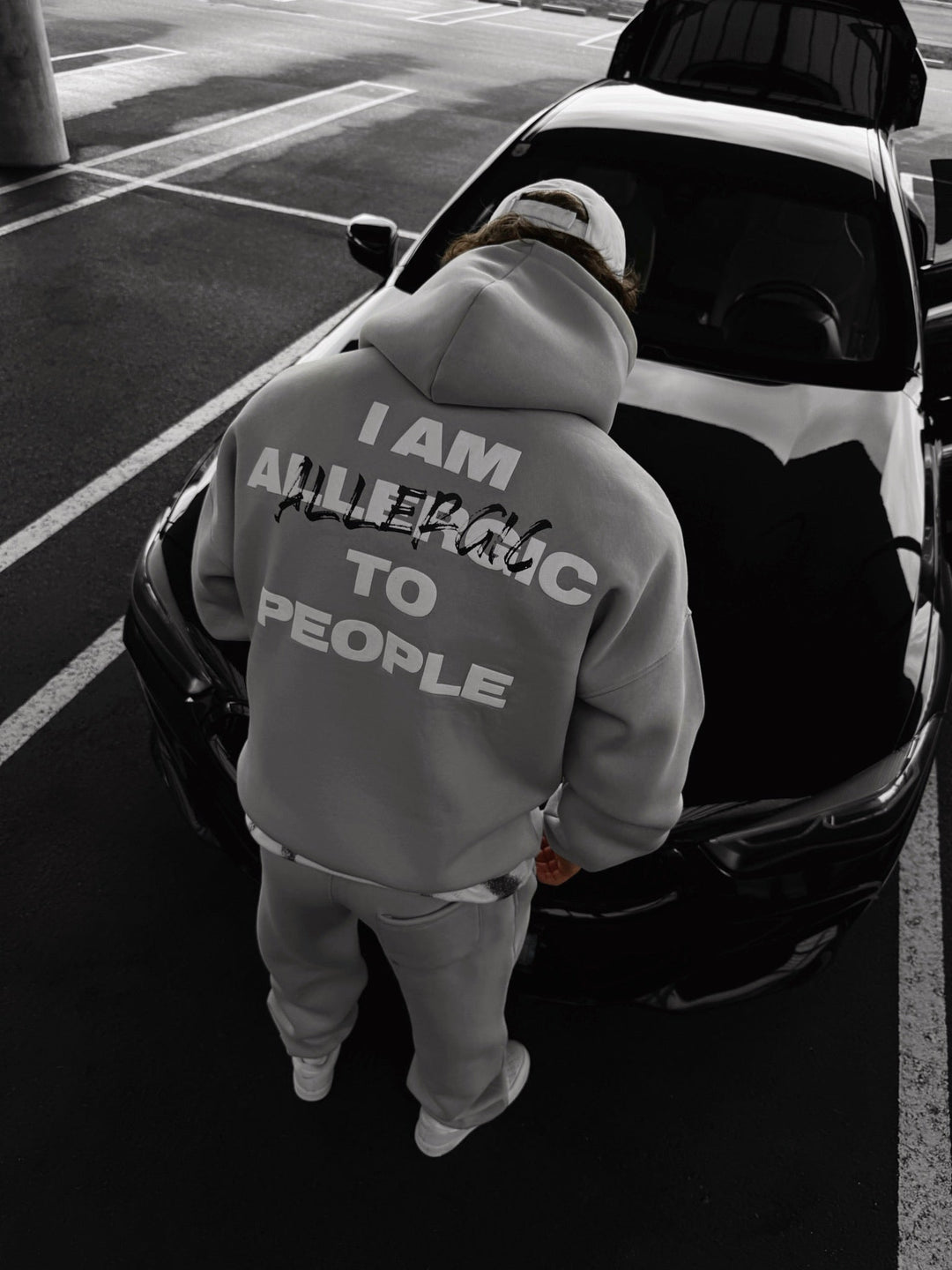 Oversize Allergiczny Hoodie - Szary