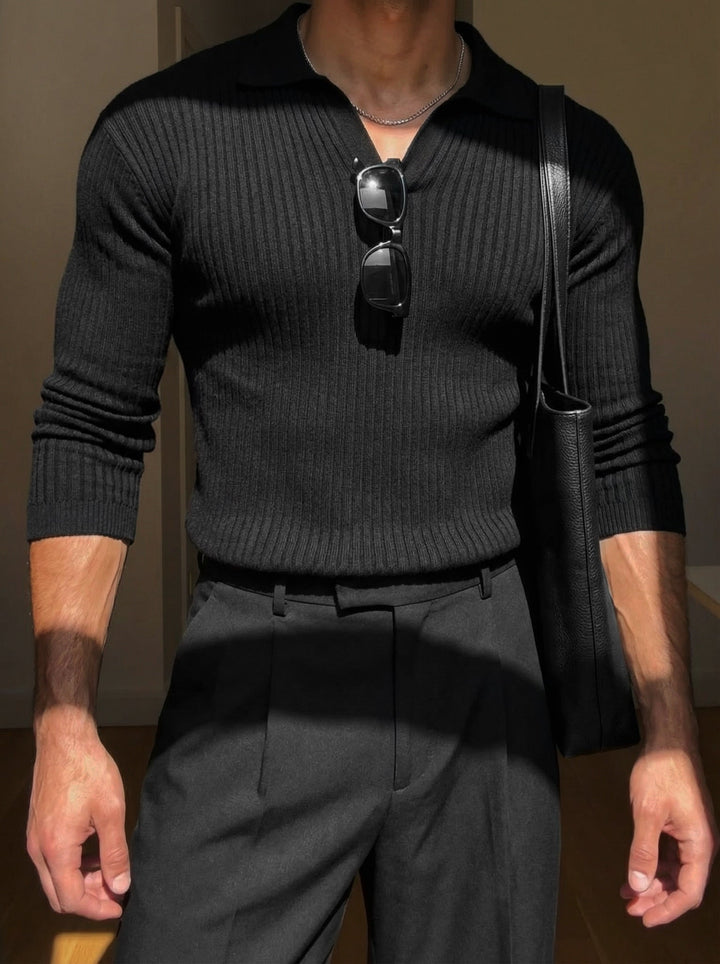 Sweter Polo Slim Fit - Czarny