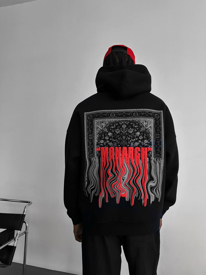 Oversize Monarch Hoodie - Czarny i Czerwony