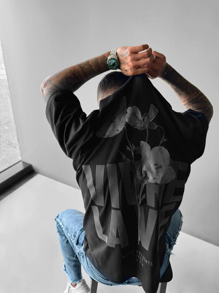 Oversize T-shirt Vivre la Vie - Czarny i Antracytowy