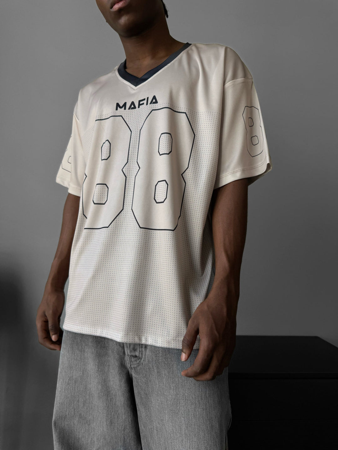 Oversize Varsity Mafia T-Shirt - Kamień