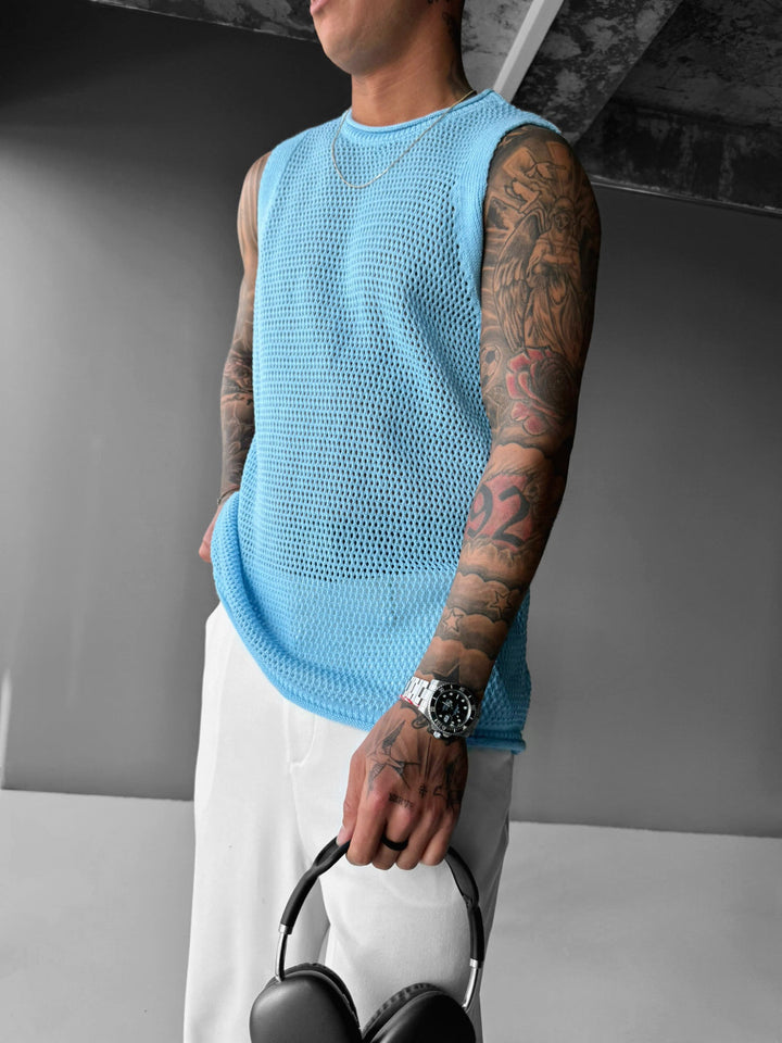 Oversize Teksturowany Top - Niebieski