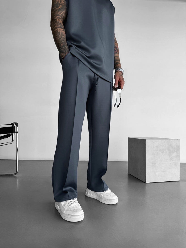 Luźne Spodnie z Tkaniny Nurkowej - Antracyt