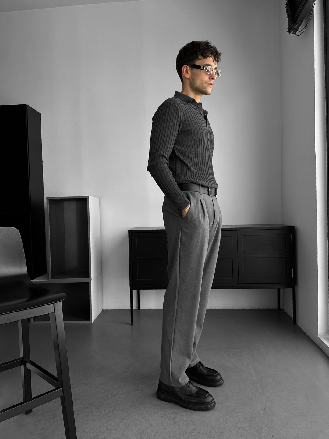 Sweter Polo Slim Fit - Antracytowy