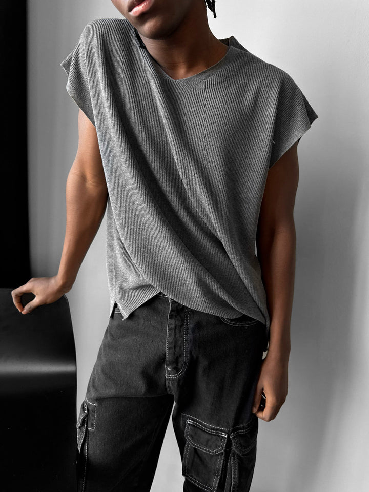 Oversize rolowany krawędź dzianinowy top - Antracyt