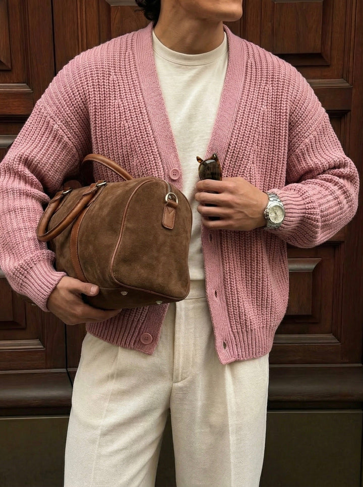 Oversize Crop Cardigan - Pudrowy