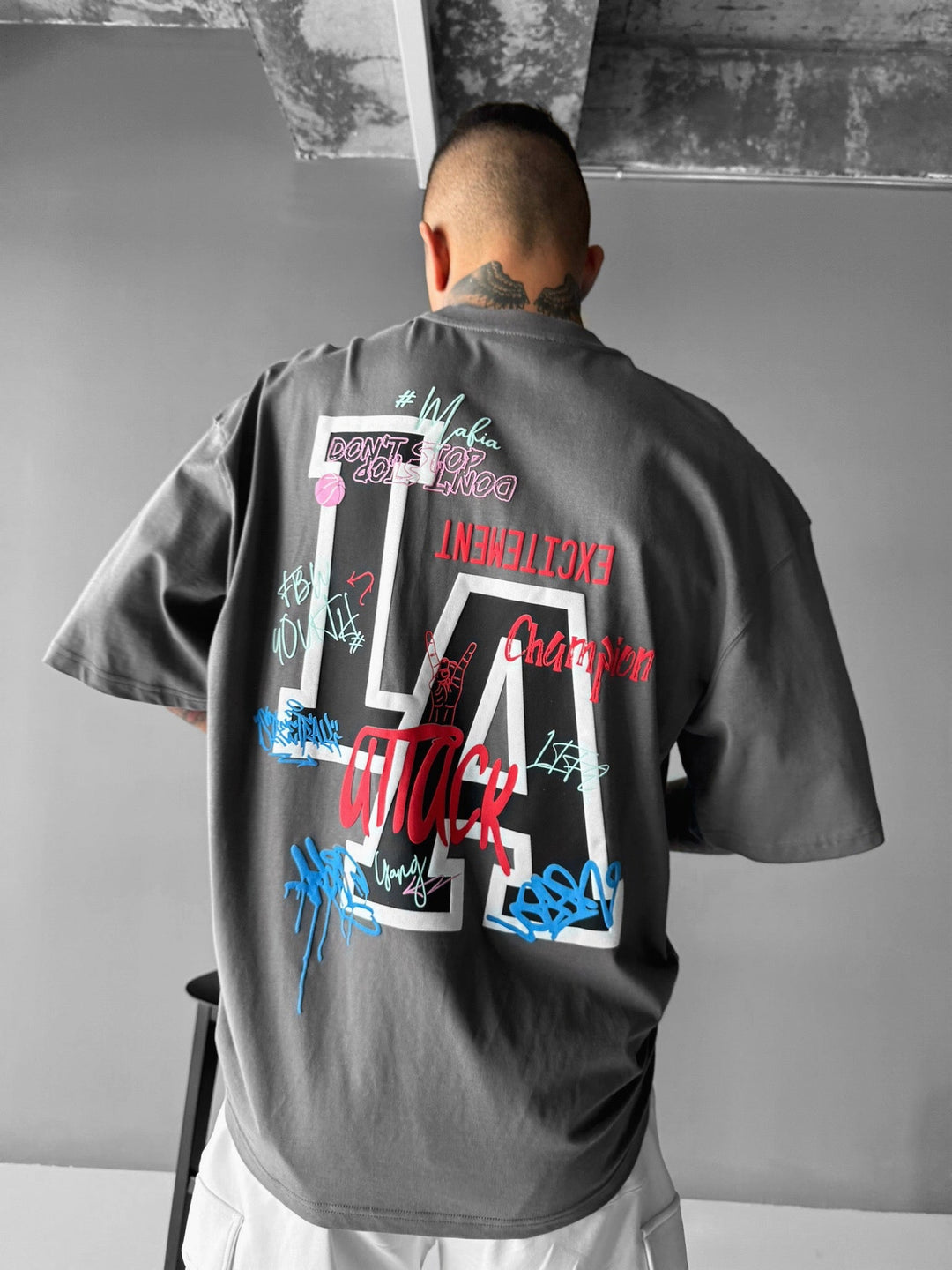 Oversize T-shirt L.A - Antracytowy