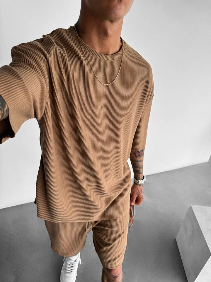 T-shirt Oversize z Bawełny - Brązowy