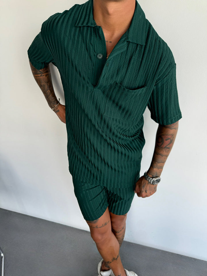 Oversize Strukturalna Koszulka Polo - Las Deszczowy