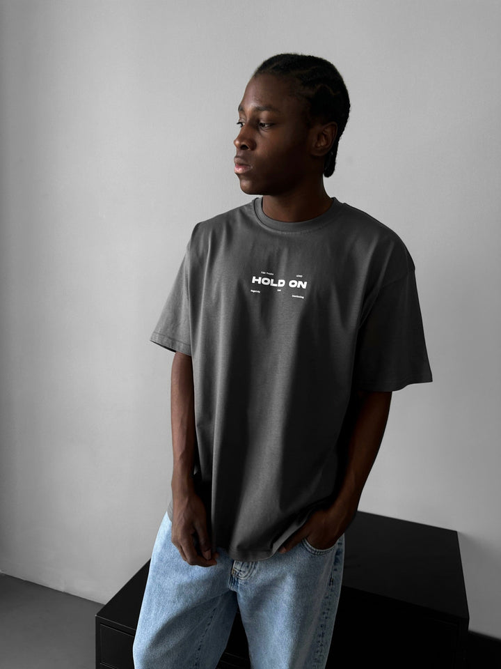 Oversize "Hold On" T-Shirt - Antracyt