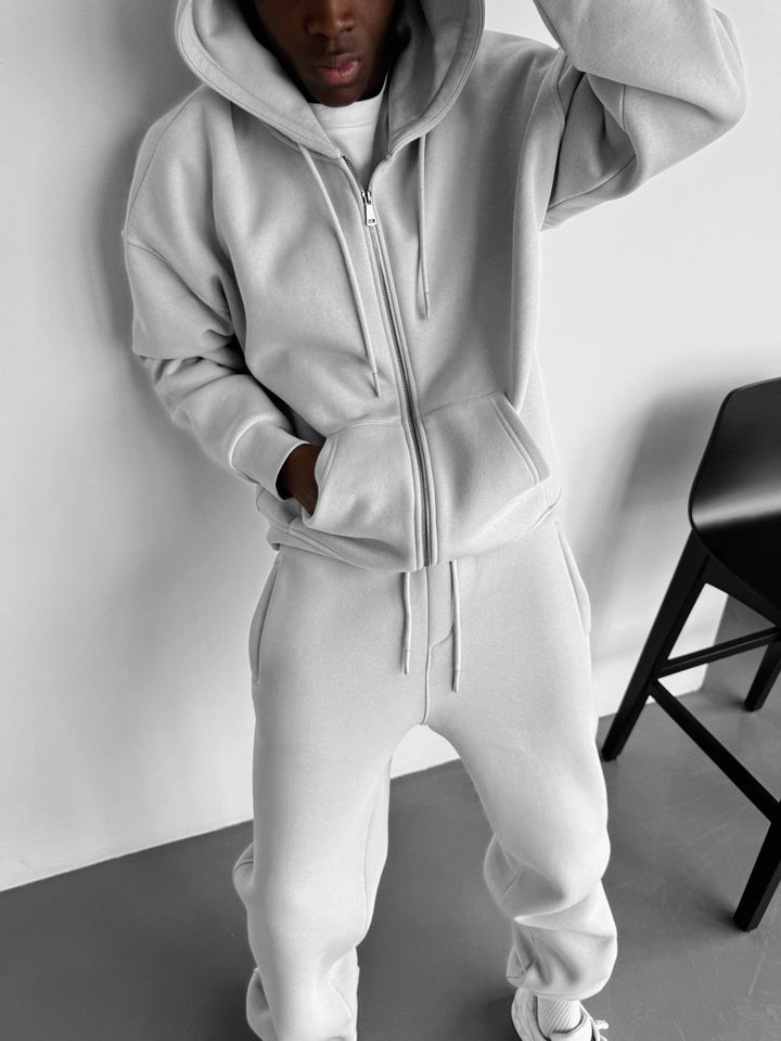 Oversize Basic Zipper Hoodie - Szary