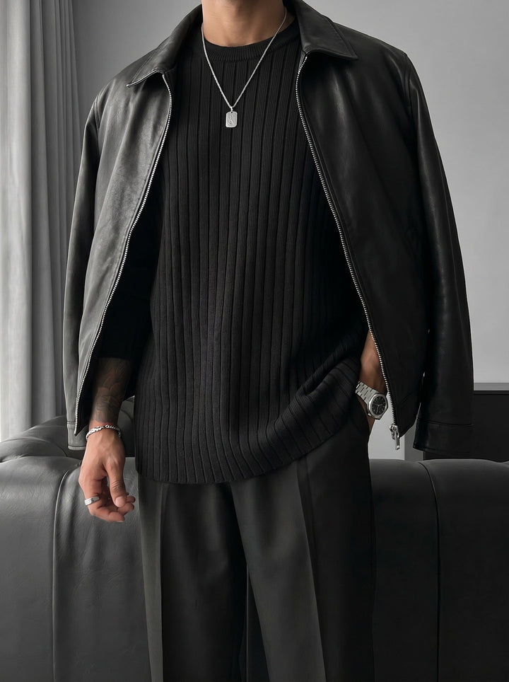 Oversize Szeroki Rękaw Dzianinowy Sweter - Czarny