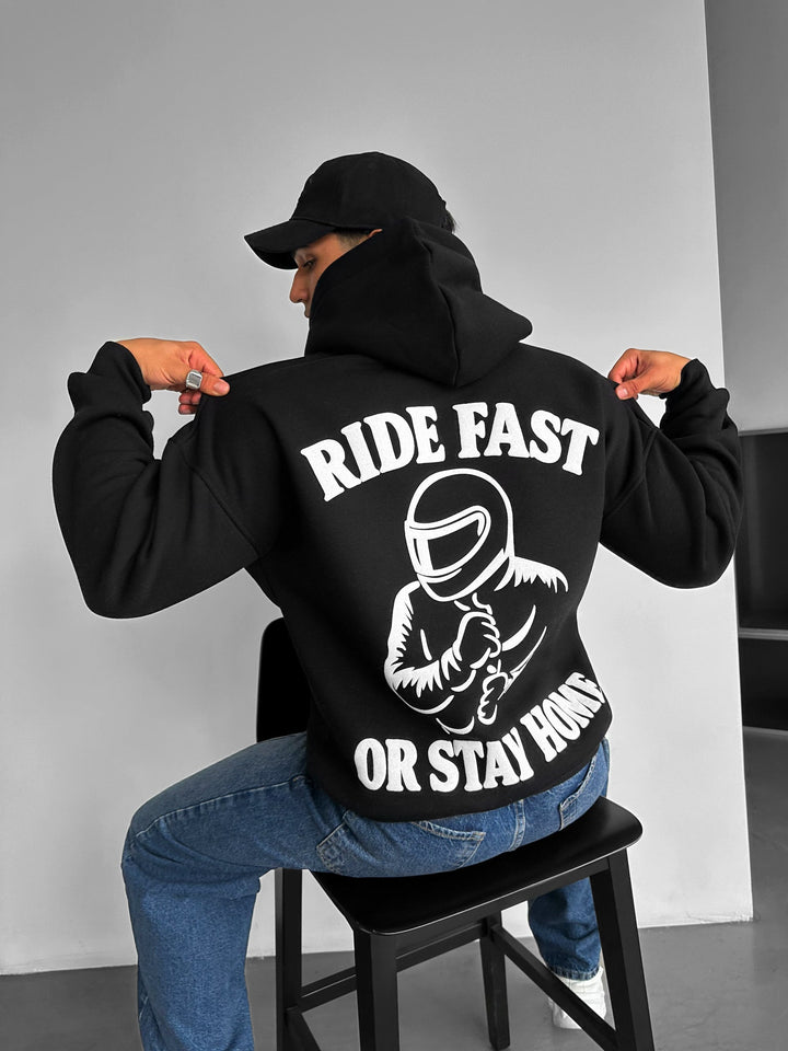 Oversize Ride Fast Hoodie - Czarny