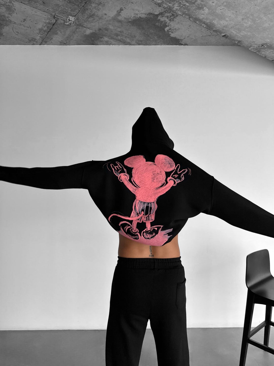 Oversize Hoodie z Myszą - Czarny i Różowy