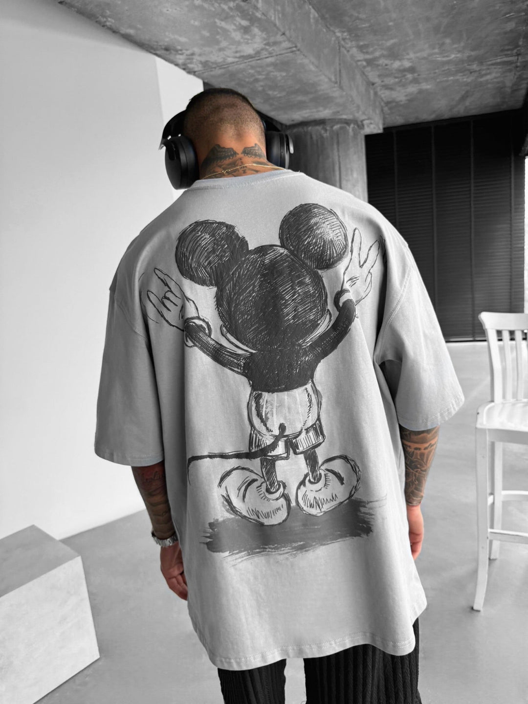 T-shirt Oversize z Myszką - Szary