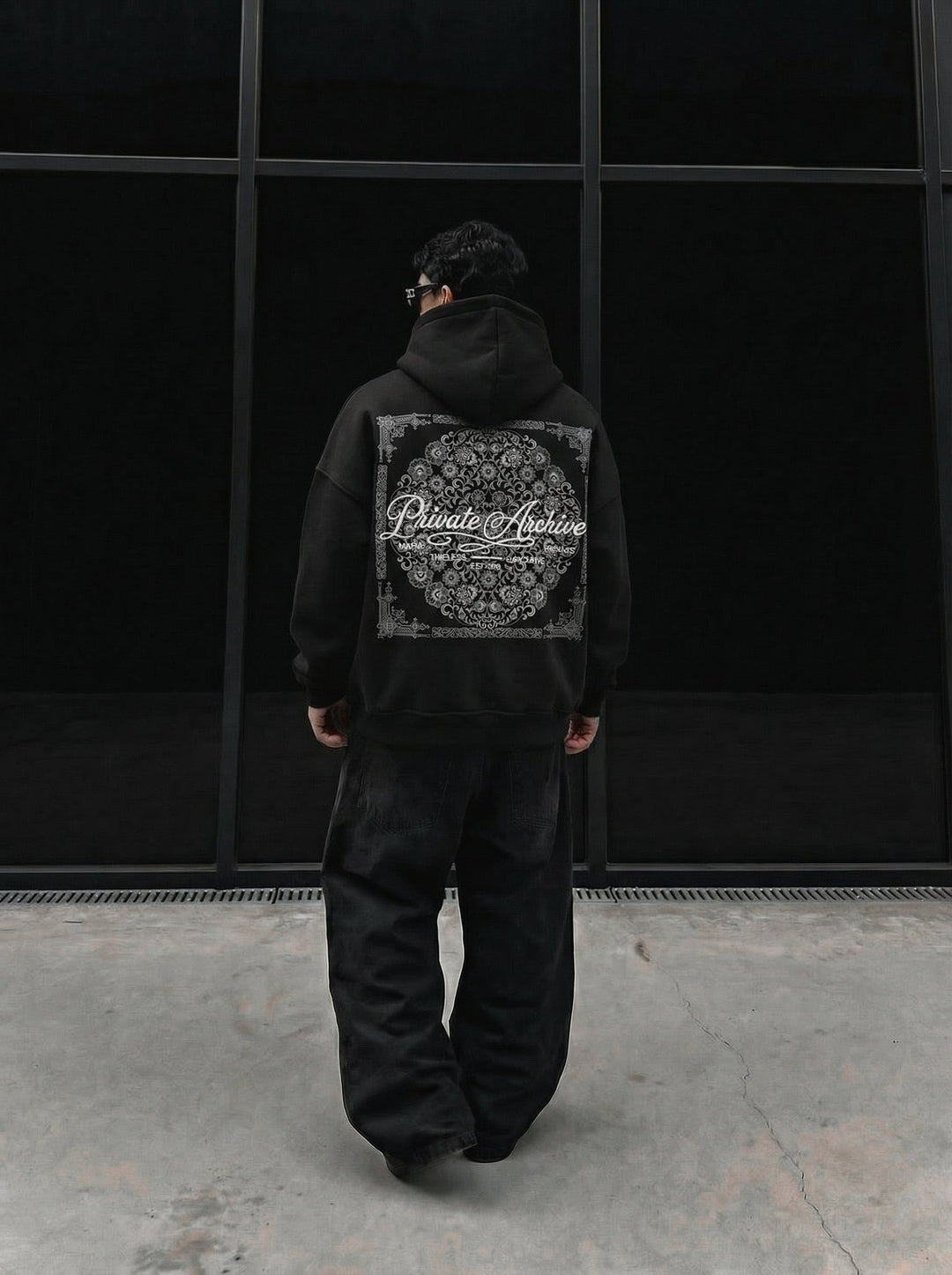 Oversize Private Archive Hoodie - Czarny