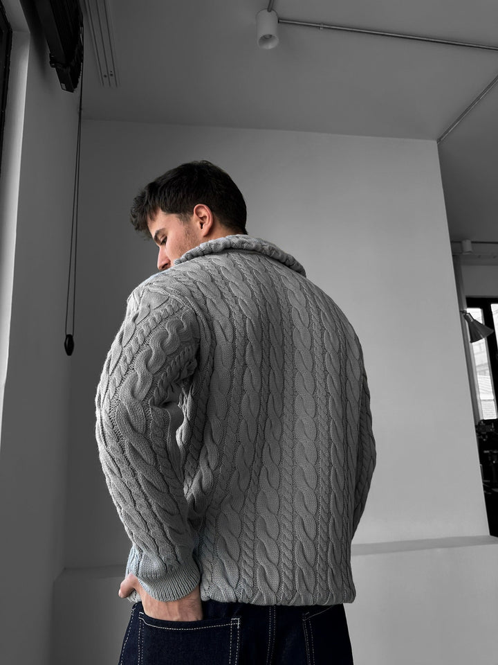 Sweter z dużym kołnierzem, zapinany na zamek - Szary