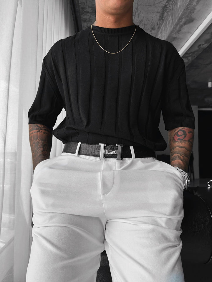 T-shirt Regular Fit Knit Lines - Czarny