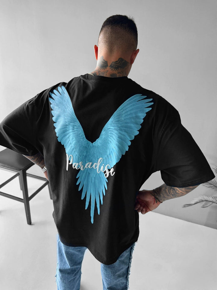 Koszulka Oversize Parrot Paradise - Czarna i Niebieska