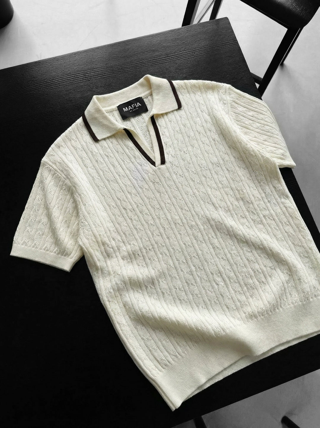 Oversize Structured Polo T-Shirt - Ecru i Brąz