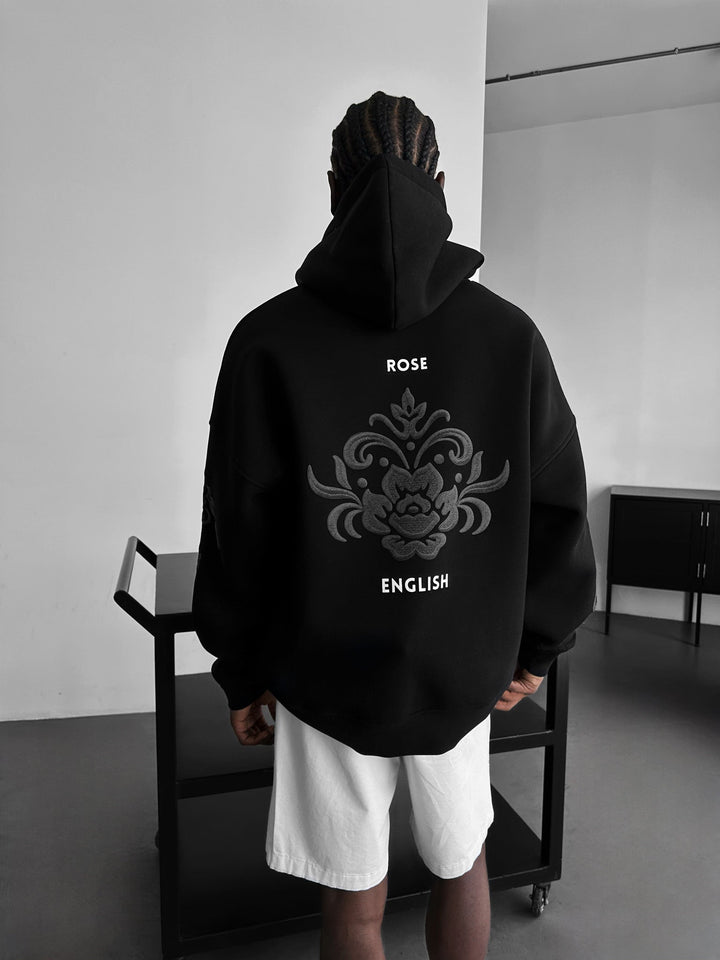 Oversize Damask Hoodie - Czarny