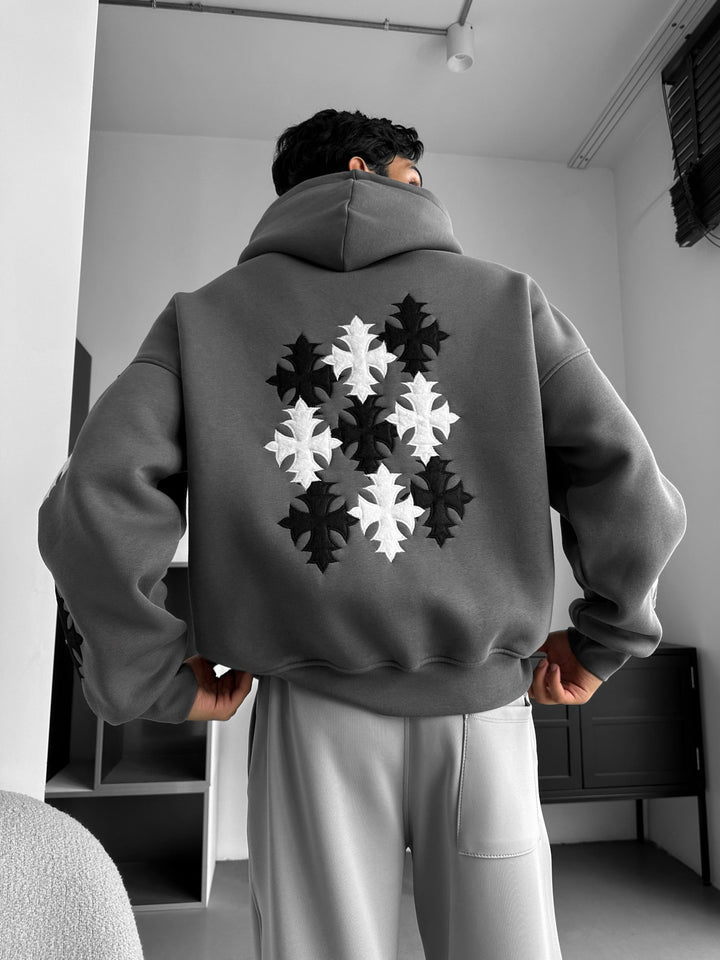 Oversize Gothic Cross Hoodie - Antracyt