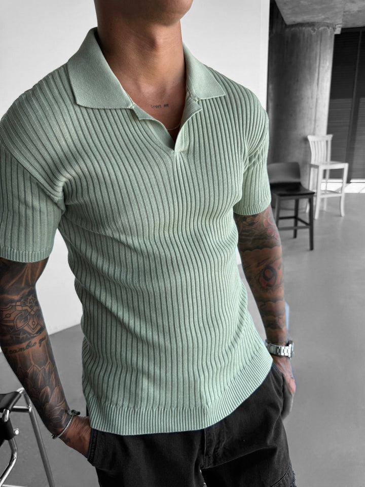 Slim Fit Knit Polo T-Shirt - Miętowy
