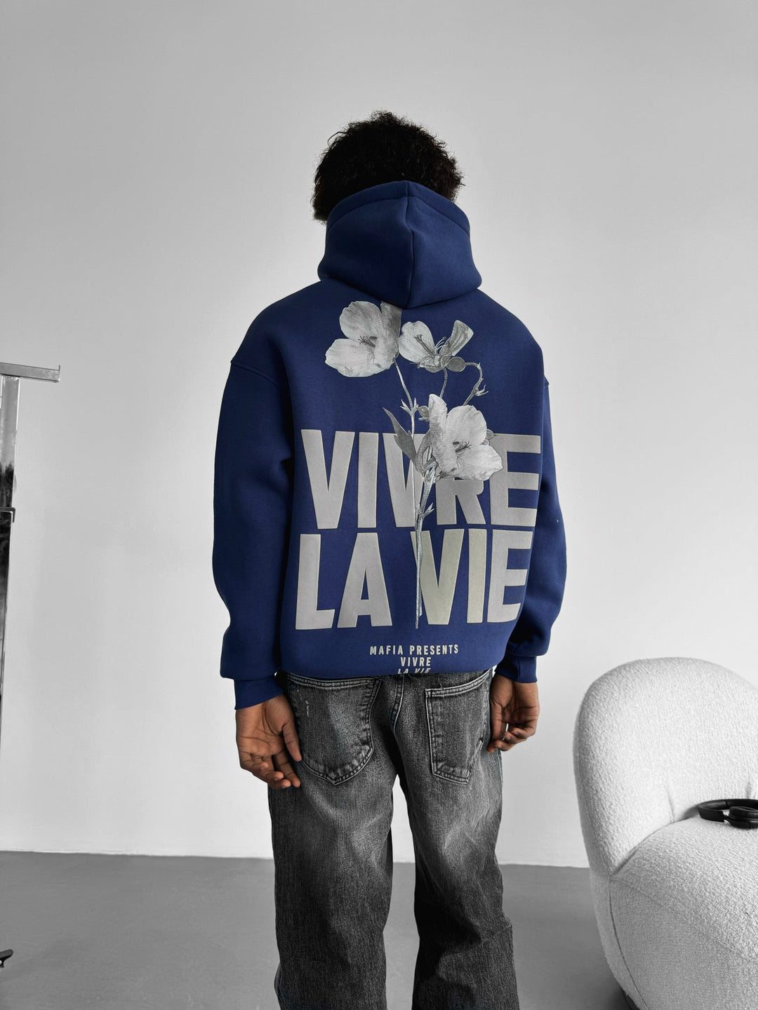 Oversize Vivre La Vie Hoodie - Jasnoniebieski