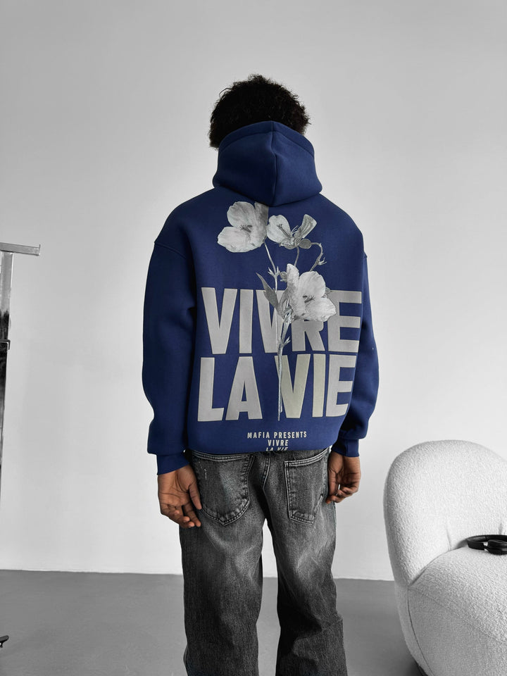Oversize Vivre La Vie Hoodie - Jasnoniebieski