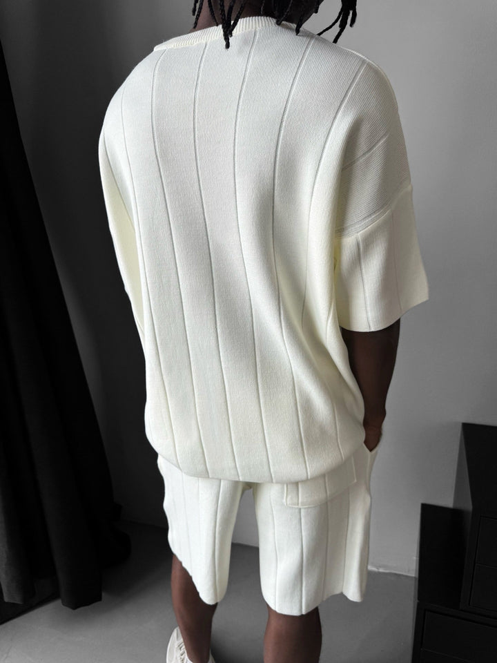 Oversize Line Knit T-Shirt - Ecru