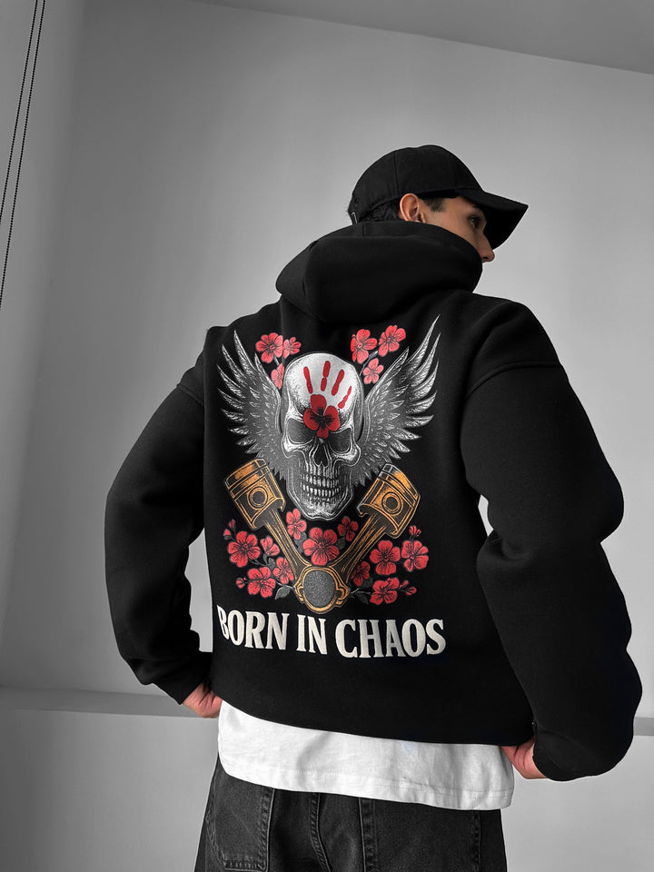 Hoodie Oversize Skeleton Born in Chaos - Czarny