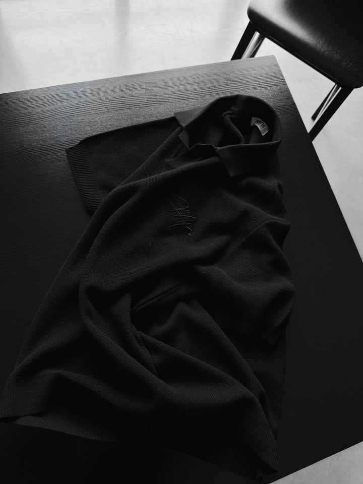 Oversize Initial Knit Polo T-Shirt - Czarny