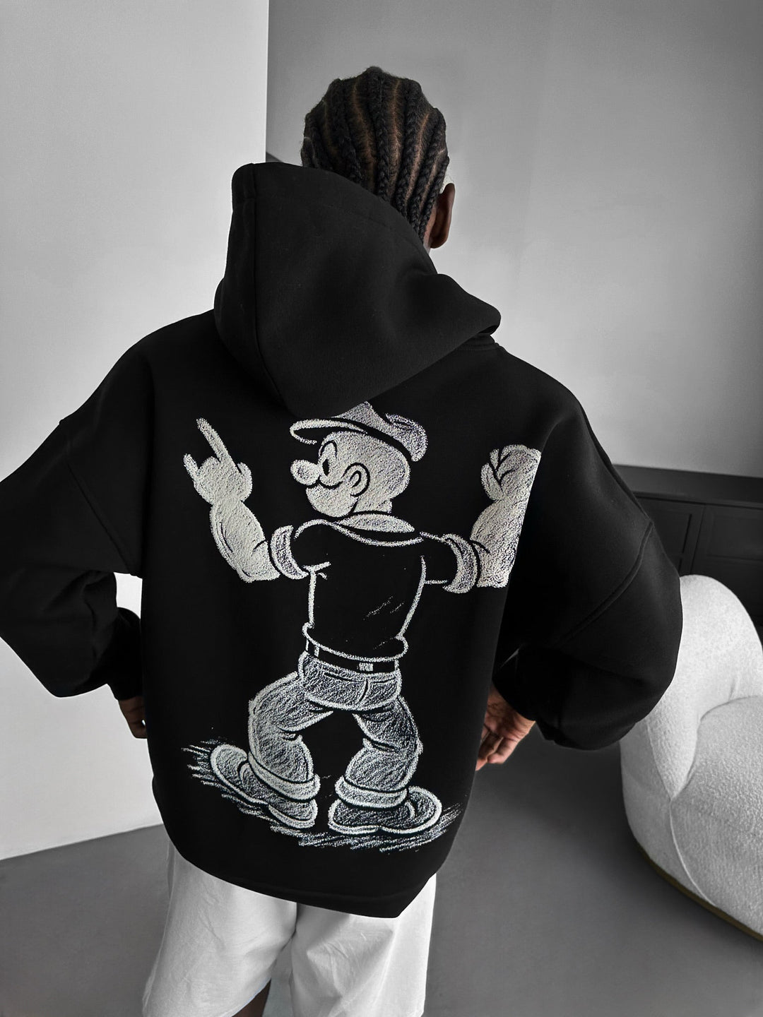 Oversize Hoodie Popeye - Czarny