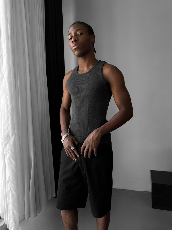 Slim Fit Knit Tanktop - Antracyt