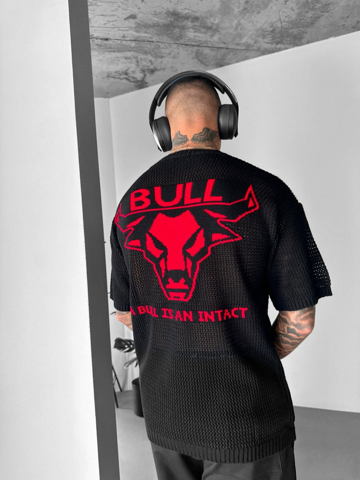 T-shirt Oversize Bull - Czarny i Czerwony