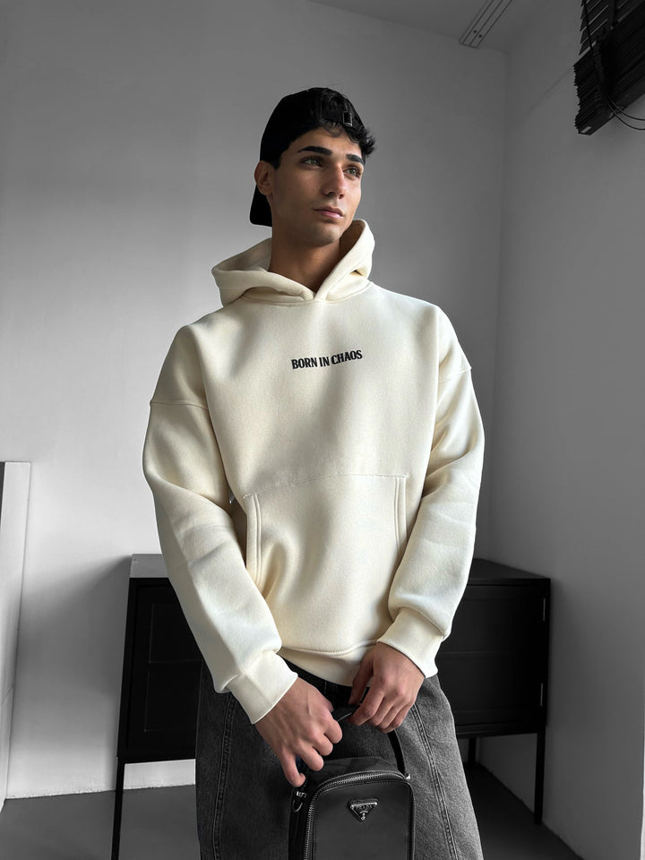 Hoodie Oversize Skeleton Born in Chaos - Antyk Biały