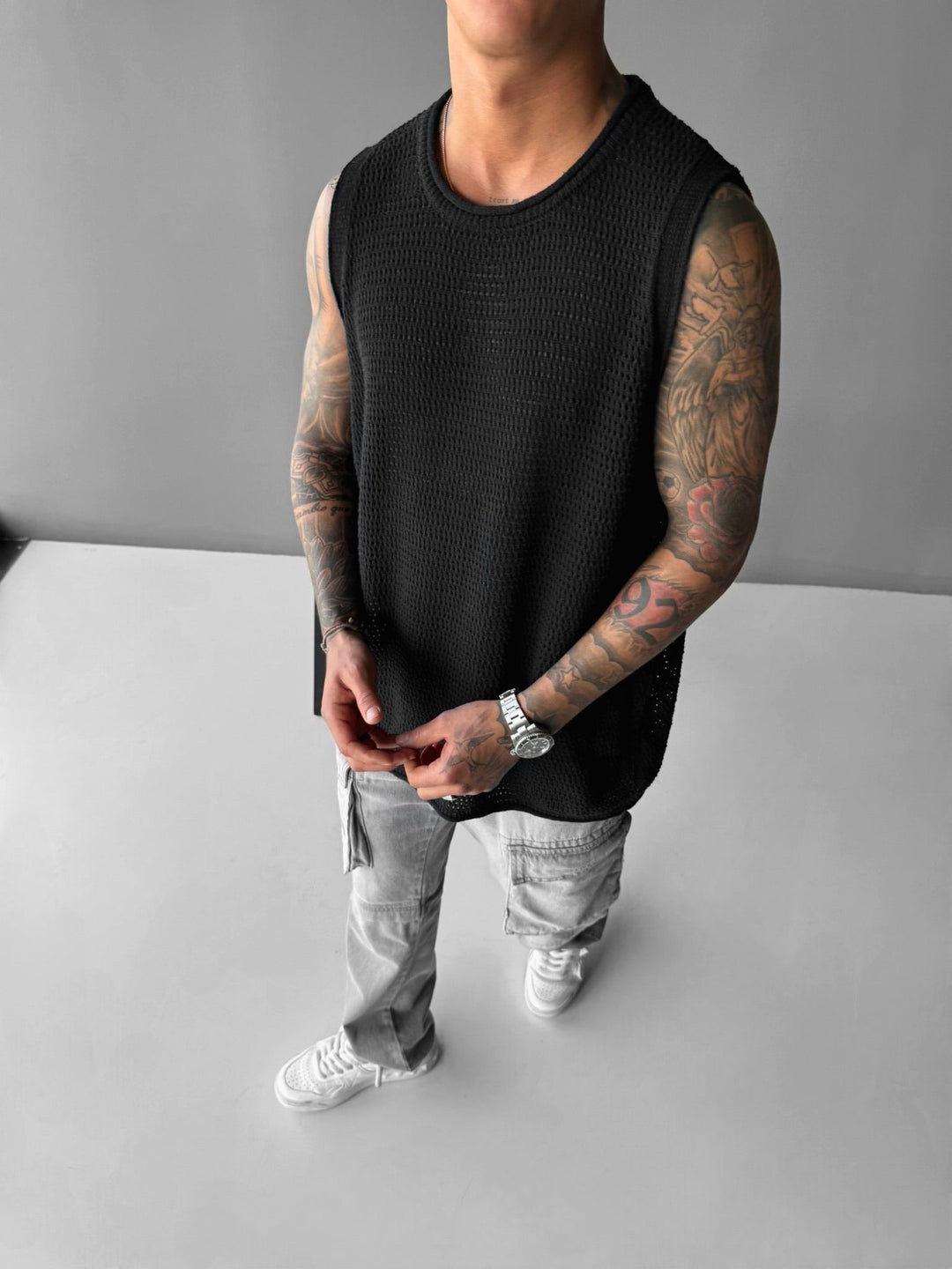 Oversize Teksturowany Top - Czarny