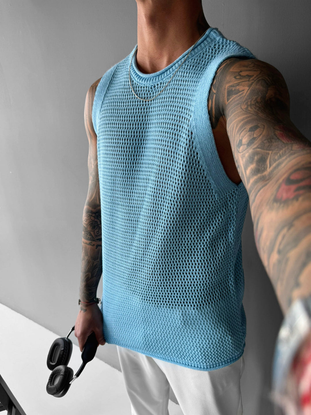 Oversize Teksturowany Top - Niebieski