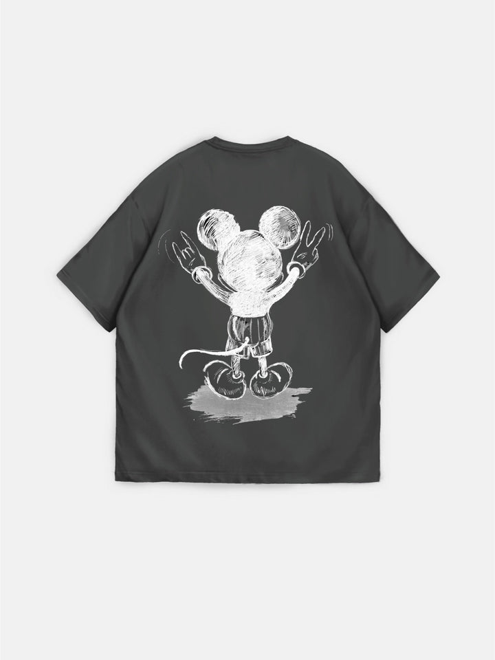 T-shirt Oversize z Myszką - Antracytowy