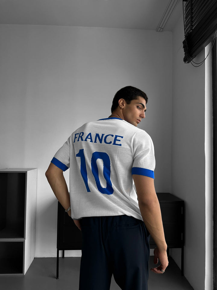 Oversize France Knit T-shirt - Biały